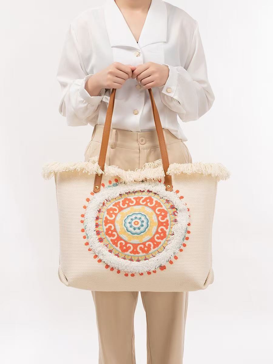 Tas Tote Rafia dengan Patch Ma - Women'S Raffia Bags ulasan dan harga